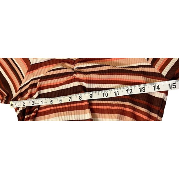Full Moon MATERNITY Ruched Square V Neck Short Sleeve Striped Ribbed Shirt Small - Picture 6 of 11
